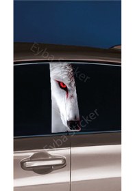 Resim Araç Kapı Direk Kaplama Folyosu Beyaz Kurt Desenli Drk24 Sağ Sol Takım 2 Adet - 22x50 Cm 