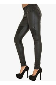 Resim ARDSU Motorcu Kadın Esnek PU Deri Dar Kesim Binici Pantolonu Dar Tayt 