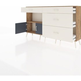 Resim Arges Konsol Tek Raflı 4 Çekmeceli 2 Kapaklı 176x30x99 Çam-antras Çam-antrasit/aytaşı 