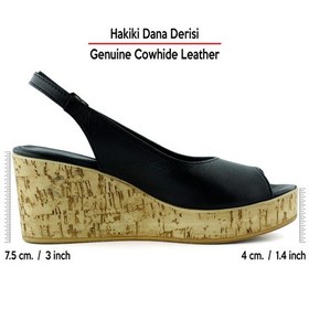 Resim Erkan Saçmacı Heather Siyah Hakiki Dana Derisi Mantar Taban Görünümlü Dolgu Topuklu Slingback Sandalet 