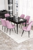 Resim Canisa Via Serisi 80x132 Açılabilir Mutfak Masası Takımı Siyah Mermer Desen Masa 6 Pembe Sandalye 
