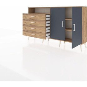 Resim Arges Konsol 3 Raflı 4 Çekmeceli 2 Kapaklı 176x30x99 Çam-antrasit/çam Antrasıt/atlas Çam - Atlas Çam 