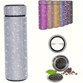 Resim 1 Adet, Parıldayan Noktalı Vakumlu Termos, 16oz/480ml Paslanmaz Çelik Yalıtımlı Su Şişeleri, Seyahat Termal Bardaklar, Sıcak Ve Soğuk İçecekler Için, Yaz Kış İçecekleri, Hediyeler 