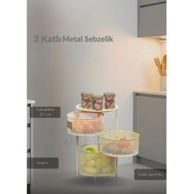 Resim Jet's Home 3 Katlı Sebzelik Açılır Metal Patates Soğan Sepeti Paslanmaz Meyvelik Organizer Sepet Krem 