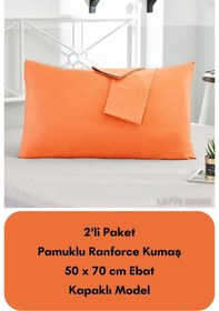 Resim Turuncu Renkli Ranforce Pamuklu Kumaş Kapaklı Yastık Kılıfı 2'li 