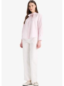 Resim DeFacto Relax Fit Fiyonk Yaka Çizgili Simli Kumaş Uzun Kollu Gömlek Tunik E7976AX25SMPN441 