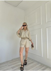 Resim Keymoda Kadın Gömlek Şort Keten Takım Taş Rengi Taş Rengi 