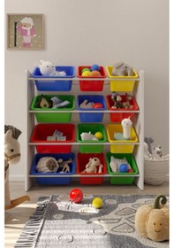 Resim 12 Sepetli Çok Amaçlı Oyuncak Dolabı Montessori Dolap Renkli Çok Renkli 