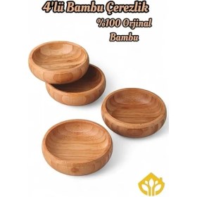 Resim 4'lü Yuvarlak Bambu Çerezlik - Doğal Bambu Sunum Kasesi, Zeytinlik ve Kahvaltı Sunumluğu | Çok Amaçlı Dayanıklı ve Şık Tasarım 