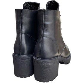 Resim Siyah Hakiki Deri Bağcık Detay Yandan Fermuarlı Kalın Topuk Bot Siyah 