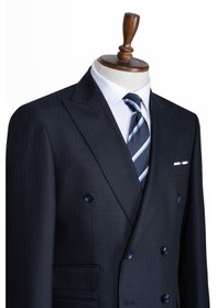 Resim İlayda Emir Luxury, İtalyan Kesim, Slim Fit, Kruvaze, Çizgili, Erkek Takım Elbise Antrasit - Lacivert 