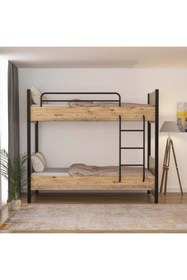 Resim tino furniture Çift Katlı Metal Ayaklı Berlin Ranza Genç Odası Çocuk Odası 90x190 