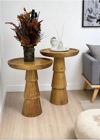 Resim AYLESA Doğal Ahşap 2’li Set Mantar Yan Sehpa Modern Fiskos Zigon Çiçeklik 