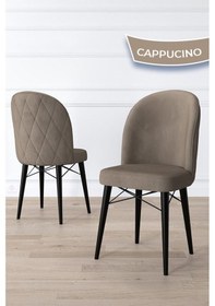 Resim Canisa Bika Serisi 4 Adet Cappucino Mutfak Sandalyesi Siyah Gürgen Ayaklı 1. Sınıf Babyface Kumaş Sandalye Cappucino Ayaklar Siyah 