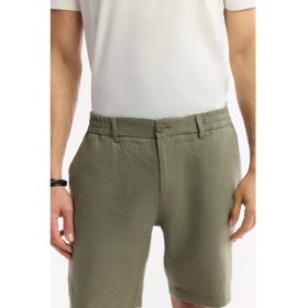 Resim AVVA Erkek Haki Beli Lastikli %100 Keten Relaxed Fit Şort B003732 