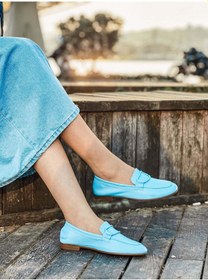 Resim Hakiki Deri Kadın Babet Ayakkabı 419zae-16 Bebe Mavisi 