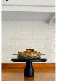 Resim Justwood Siyah 4lü 2 Katlı Kek Standı, 25 Cm Pastalık, 25 Cm Risus, 17x25 Risus Ahşap Çeyiz Seti Siyah 