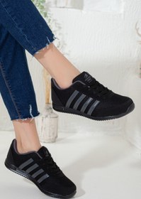 Resim Rona Gifts Unisex Siyah Bağcıklı Günlük Konforlu Dayanıklı Rahat Hafif Yumuşak Taban Sneaker Spor Ayakkabı 