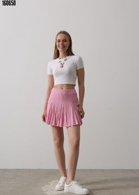 Resim Beli Lastikli Mini Etek Pembe 