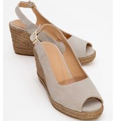 Resim Ryan Bej Süet Hakiki Deri Kadın Dolgu Topuk Sandalet Süet Bej 