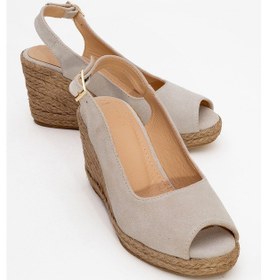 Resim Ryan Bej Süet Hakiki Deri Kadın Dolgu Topuk Sandalet Süet Bej 
