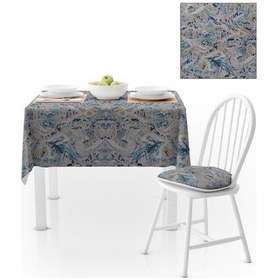 Resim Sulu Boya Desenli Turkuaz Lacivert Dijital Baskılı Petek Dokuma Masa Örtüsü 140x220 