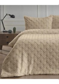 Resim Merinos Diamond Çift Kişilik Yatak Örtüsü Peluş Kürk Yumuşak Comforter Yorgan Seti Bej 