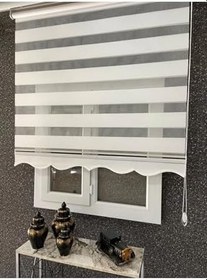 Resim İthal Bambu Zebra Stor Perde Etek Dilimli (1. Kalite+Alüminyum Kasa) ETEKLİ, Ekru, 230 x 260 