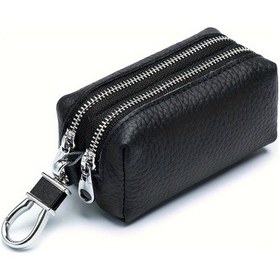 Resim Gaojunshop01 Siyah Çift Fermuarlı Çok Cepli Anahtarlık Cüzdan Kartlık Dayanıklı Suni Deri 