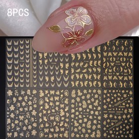 Resim Altın Simli Tırnak Sanatı Stickerları - Düzensiz Fransız Çizgileri, Kelebekler, Çiçekler & Yapraklar Tasarımlı Kendinden Yapışkanlı Dekaller Manikür Süslemesi, Manikür Geliştirme | Şık Tırnak Tasarımı | Kendinden Yapışkanlı Dekaller, Tırnak Stickerları 