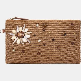Resim Desa Kadın Taba Deniz Kabuğu Aksesuarlı Hasır Clutch 