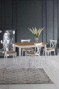 Resim Sweet Home Masa Sandalye Yanlardan Açılır Yakamoz Masa Antik Çam Topkapı Ayak 6 Adet Bahar Çapraz Sandalye 