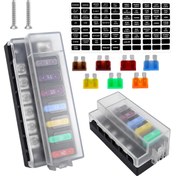 Resim 12V Sigorta Bloğu, 6 Devreli 12 Devreli 12 Volt Bıçak Sigorta Kutusu Kiti ile LED Göstergesi, Kapaklı ATO Bıçak Sigorta Bloğu, 12V / 24V Otomotiv Deniz Kamyonu Araba Tekne Karavan için Sigorta Paneli Röle Kutusu Kiti 