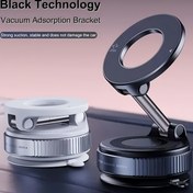 Resim 360° Dönebilen Manyetik Telefon Tutucu, Katlanabilir ve Geri Çekilebilir, iPhone 16/15/14/12 Uyumlu, Su Geçirmez Değil, Araba/Duş/Banj/Sıvı Aynada Çok Amaçlı Kullanım, Tek Boyut, Siyah 