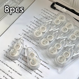 Resim 8'li Paket Şeffaf Mini Düzeltme Bandı - Not Almak, Sınavlar ve Yolda Düzenlemeler İçin Sevimli Taşınabilir Öğrenci Boyu Pürüzsüz Kayar Silgi - Cep veya Kalem Kutusuna Sığan Kompakt Tasarım, Sınav Kırtasiye, Eğlenceli Kırtasiye, Pürüzsüz Uygulama 