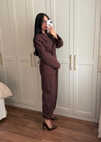 Resim Wendy Bel Büzgülü Blazer Takımı-kahverengi - M 