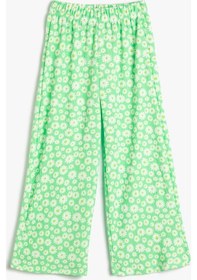 Resim Koton Bol Paça Pantolon Çiçekli Beli Lastikli Dokulu Yeşil Desenli 3skg40089ak 3SKG40089AK7D8 Yeşil 