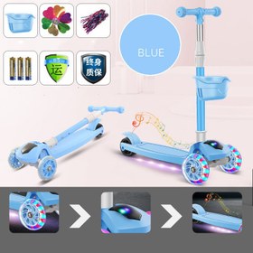 Resim Children'S Scooter Mi Gao Three-In-One Kids Skateboard Scooter Scooter - Blue / Flash wheel and music and gift 