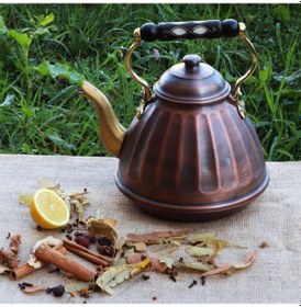 Resim Tekli Dilimli Oksitli Ihlamur Bakır Çaydanlık 3 Lt Bakır 