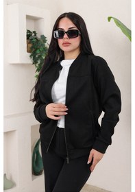 Resim Kadın Relax Fit Bomber Süet Ceket Siyah Süet 