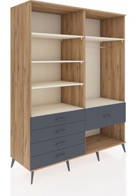 Resim Kronos Gardrop 6 Raflı 5 Çekmeceli Tek Askılı 176x59x221 Çam-aytaşı/antrasit Aytaşı/antrasit 