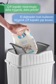 Resim MYBOX 10 L - Çift Kapaklı Slim Çöp Kovası - Dekoratif Ev Ofis Banyo Mutfak Düzenleyici Çöp Kutusu Beyaz 