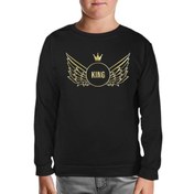 Resim King Writing with a Crown and Wings Siyah Çocuk Sweatshirt 