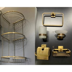 Resim Sedef Antik Eskitme Banyo Seti Köşelik Havluluk Diş Fırçalık Sabunluk Kapaklı Kağıtlık Süngerlik 