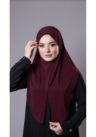 Resim Hürrem Bone Bordo Pratik Hazır Geçmeli Tesettür Eşarp Sandy Kumaş Yırtmaçlı Düz Hijab 2310 16 