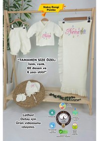Resim Gros Shop Müslin Yeni Doğan 4katlı Organik %100pamuk Kişiye Özgü Nakışlı Hastane Çıkış Seti Nota Model Ekru-3 