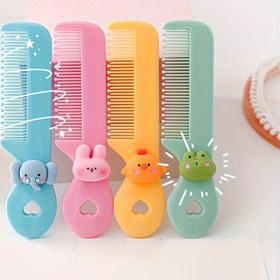 Resim Kızlar için 4 Adet Sevimli Hayvan Mini Saç Tarağı - Ayı, Tavşan, Kedi & Ördek Tasarımlı, Canlı Renkli Dayanıklı Plastik Dolaşıklığı Açıcı Fırçalar, Normal Saçlar İçin Taşınabilir Seyahat Dostu, Eğlenceli Fırça Tasarımlar, Kolay Tutuş Sapları 