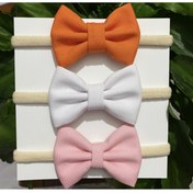 Resim Kız Bebek Çocuk 3’lü Turuncu - Beyaz - Pembe Fiyonk Bandana Seti 