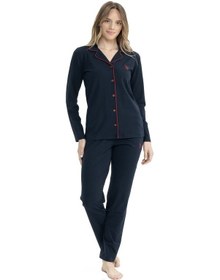 Resim U.S. Polo Assn. U.s Polo Assn. 11000 Kadın Uzun Kollu Önden Düğmeli Gömlek Pijama Takım-lacivert Lacivert 
