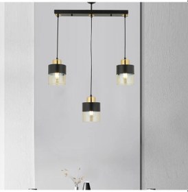 Resim Boris 3Lü Sıralı Siyah Gold Sarkıt Modern Genç Odası Mutfak Retro Salon Avize 